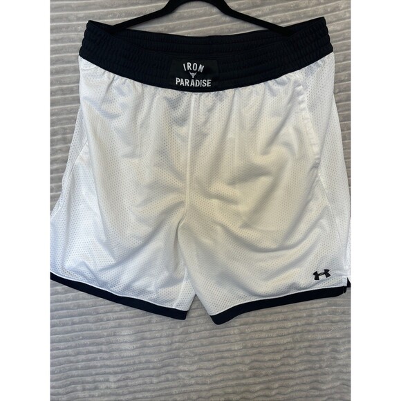 Under Armour Project Rock Iron Paradise White Black Mesh Men’s Shorts ~No Sz Tag - Picture 1 of 16
